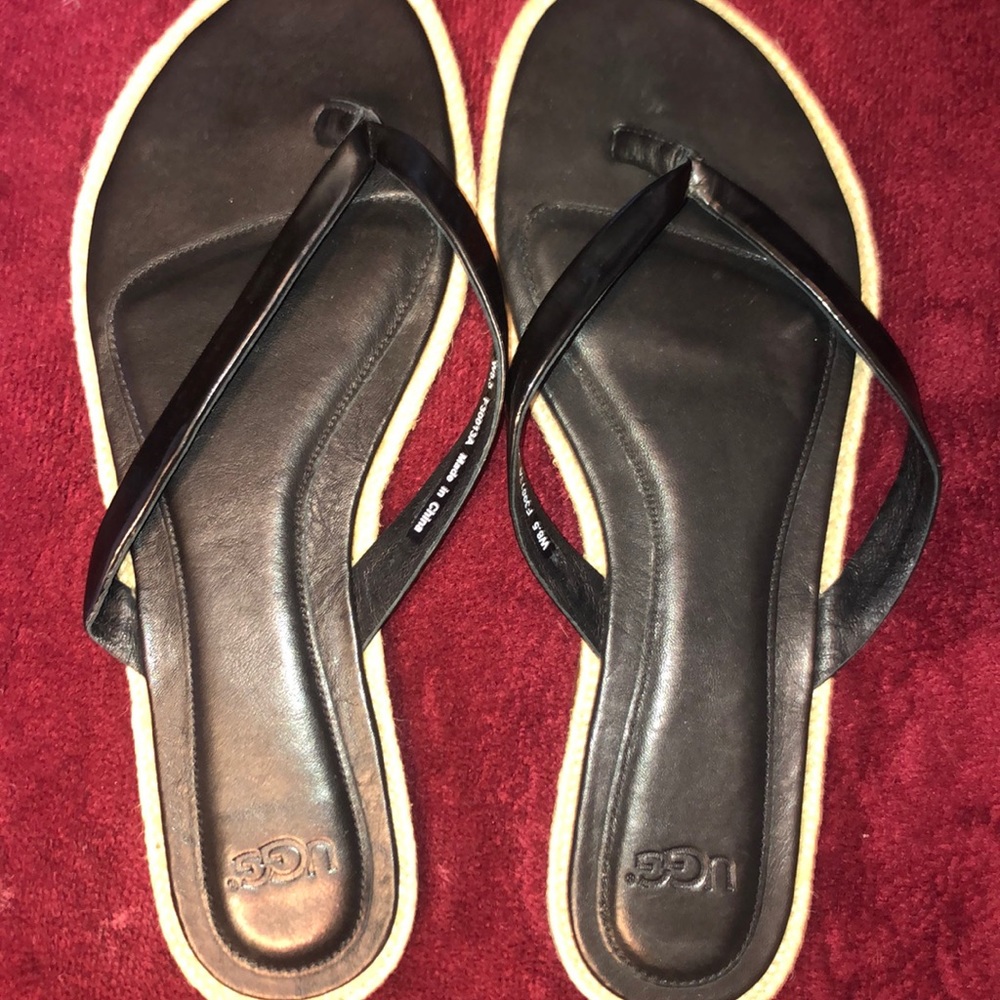 BLACK LEATHER UGG SANDALS SIZE 8.5